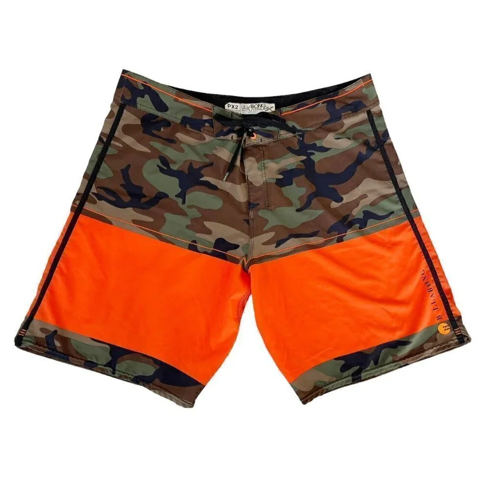 Billabong PX2 Platinum Mens Sz 40 Camo Green & Orange Boardshorts